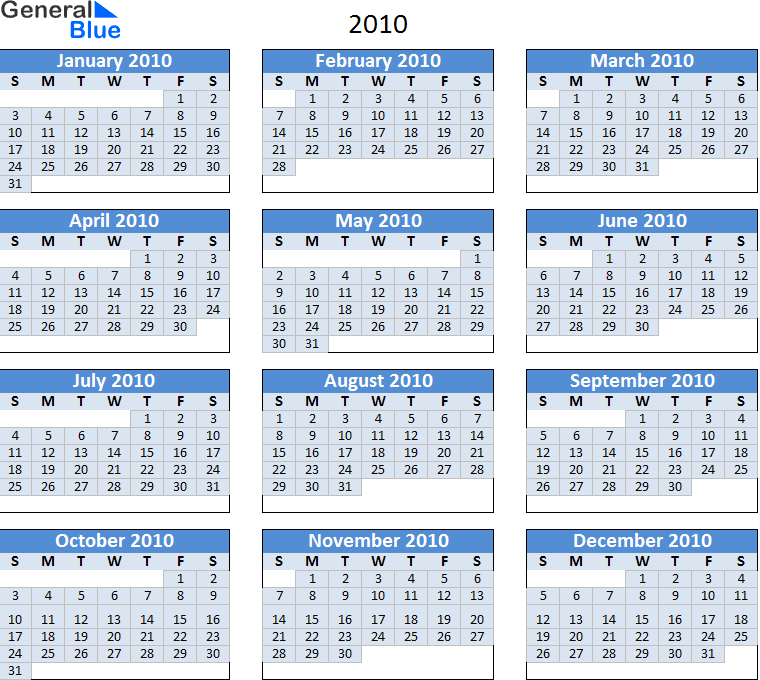 2010 Calendar Template Pdf